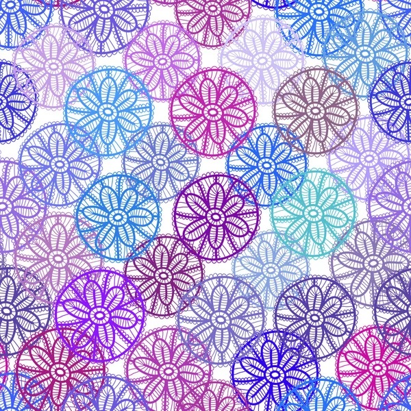 Patrón sin costuras de encaje con flores azul púrpura rosa lila sobre fondo blanco. Colores pastel, arte abstracto. Vector — Vector de stock