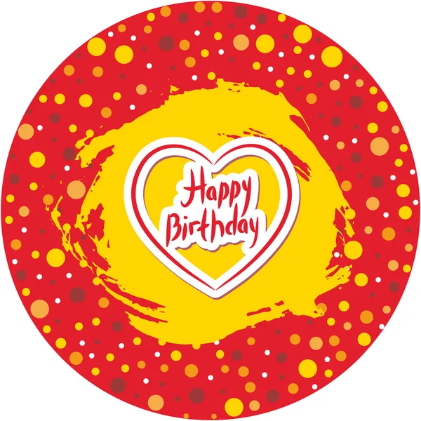Grattis på födelsedagen, prickiga rund ram med grunge färgas, röd bakgrund med hjärta. Vektor — Stock vektor