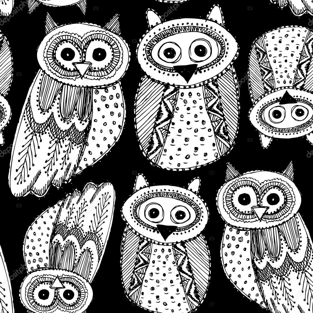 黒い背景シームレスなパターンに装飾的な手はかわいいフクロウスケッチ落書き白い鳥をドラビング ベクトル ストックベクター C Ekaterina P 黒い背景シームレスなパターンに装飾的な手はかわいいフクロウスケッチ落書き白い鳥をドラビング ベクトル ストックベクター C Ekaterina P