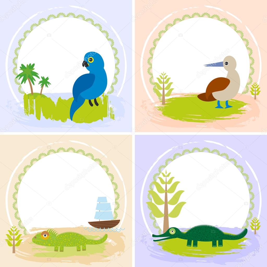crocodile alligator iguana parrot bird booby set of cards