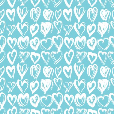 Kusursuz desenli mavi kalp fırça darbeleri çizgiler, soyut İskandinav tarzı arka plan grunge dokusu. Mevsimin modası. Hediye paketi kumaşları ve duvar kağıtları için kullanılabilir. Vektör illüstrasyonu