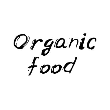 Organik yiyecekler, pankart şablonu, beyaz arka planda siyah metin. Tasarım, kopyalama alanı, yiyecek ambalajı. Vektör illüstrasyonu