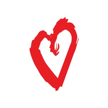 Sevgililer Günü tebrik kartı tasarımı boya lekesi İskandinav tarzı kırmızı kalp beyaz arka planda izole edilmiş. Mevsimin basit sanat akımı. Metnin için soyut şablon çerçevesi, boşluğu kopyala. Vektör illüstrasyonu