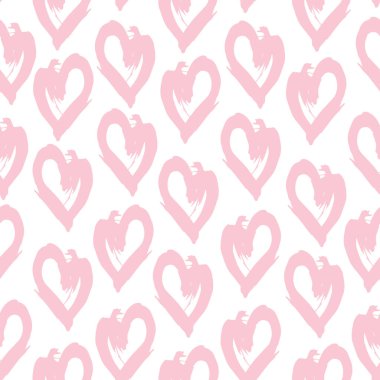 Kusursuz desenli pembe kalp fırçası çizgileri, soyut İskandinav tarzı arka plan grunge dokusu. Mevsimin modası. Hediye paketi kumaşları ve duvar kağıtları için kullanılabilir. Vektör illüstrasyonu