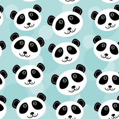 Panda seamless modeli ile komik sevimli hayvan yüzü mavi bir bac üzerinde