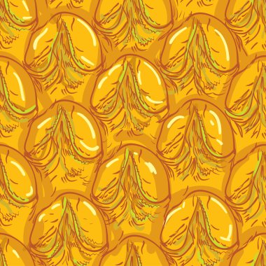 Pineapple peel seamless background. Sketch. Brown outline on an  clipart