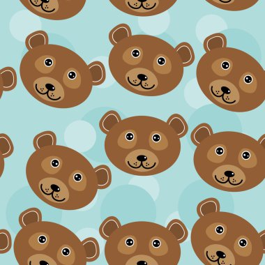 komik sevimli hayvan yüz ile Seamless Modeli geri üzerinde mavi bir ayı