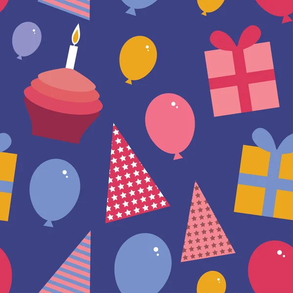 Happy Birthday nahtloses Muster. Flachbild-Set. Cupcake mit — Stockvektor