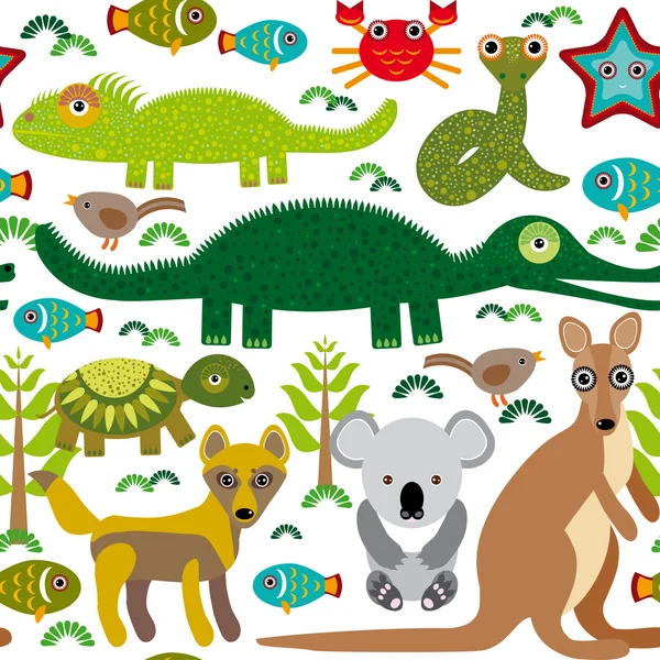 Animals Australia: snake, turtle, crocodile, alligator, kangaroo — Stock Vector