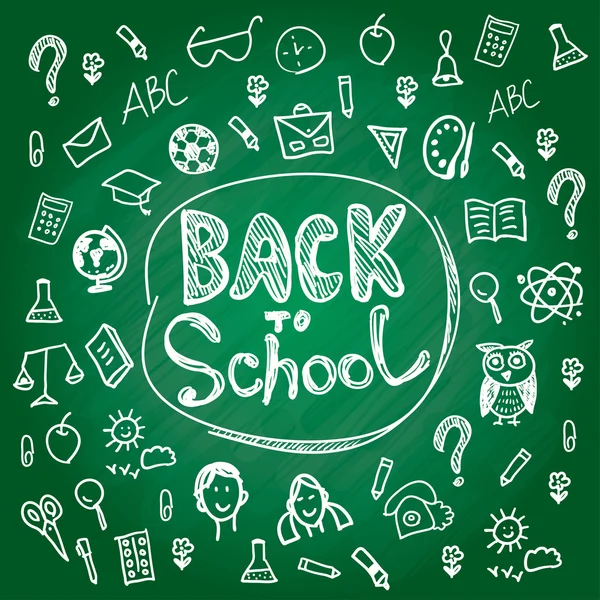 Set back to school. Blackboard chalk sketch. White line on a gre — Stock Vector