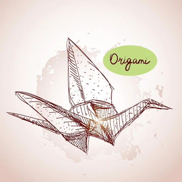 Bosquejo de grúas de papel Origami . — Vector de stock