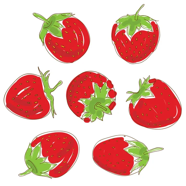 Set red strawberries on a white background. Hand drawn sketch. vector — Stock Vector