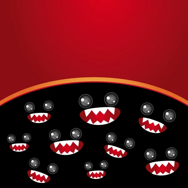 Cartão de festa. Olhos de monstros e boca de dente em preto e borgonha — Vetor de Stock