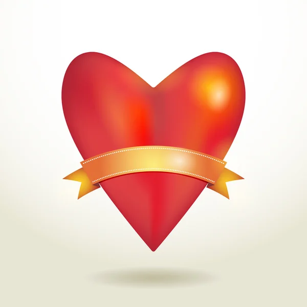 Coeur tridimensionnel brillant rouge — Image vectorielle