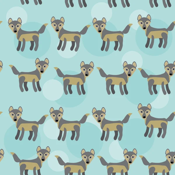 Loup gris motif sans couture avec drôle animal mignon sur un fond bleu. Fond sans couture vectoriel, motif sans couture — Image vectorielle