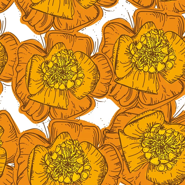 茶色の con と抽象的なエレガンス シームレス パターン オレンジ花 — ストックベクタ