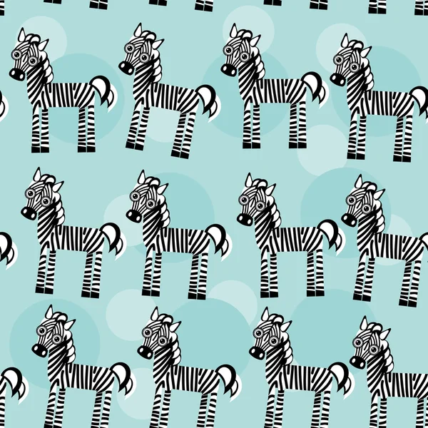 Zebra modello senza cuciture con simpatico animale carino su un backgrou blu — Vettoriale Stock