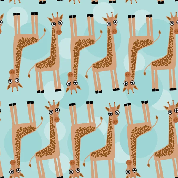 Giraffe Seamless pattern with funny cute animal on a blue backgr — Stock Vector