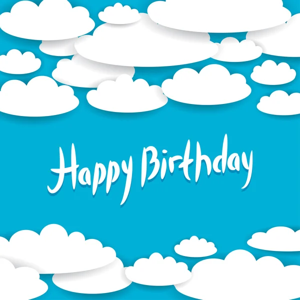 Abstract blue background, sky, white clouds. Happy Birthday Card — Stock Vector