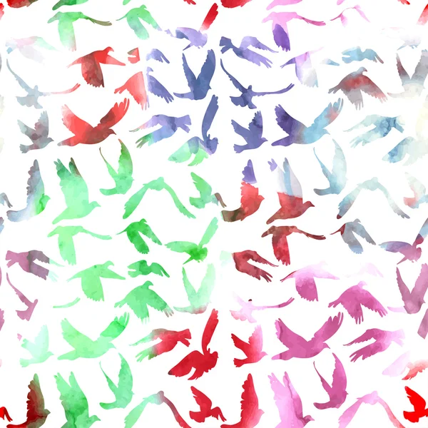 Акварельные голуби и голуби бесшовный узор на белой спинке — стоковый вектор