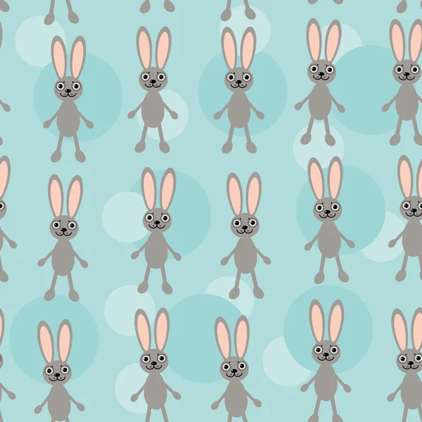 Seamless pattern with funny cute rabbit animal on  blue backgrou — Stock Vector