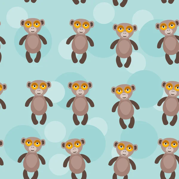 蓝色背景上的滑稽可爱的猴子动物无缝模式 — 图库矢量图片