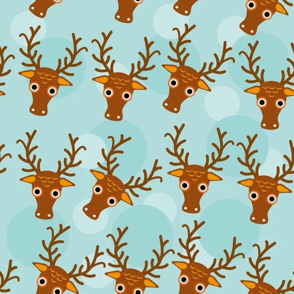 Deer Seamless pattern with funny cute animal face on a blue back — Stock Vector