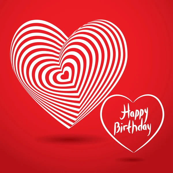 Happy birthday white heart on red background. Optical illusion o — Stock Vector