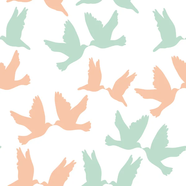 Güvercinler beyaz zemin üzerinde bir çift. sorunsuz pattren pastel renk. vektör — Stok Vektör
