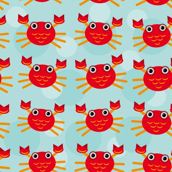 红色的小龙虾无缝模式与蓝 b 上的滑稽可爱的动物 — 图库矢量图片