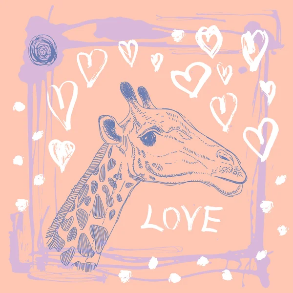 Karta z serca i ładny żyrafa. — Wektor stockowy
