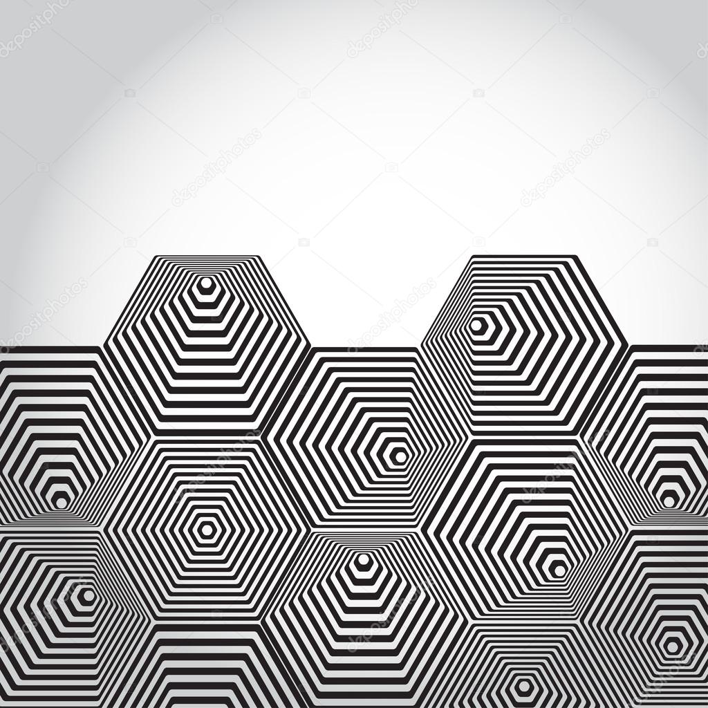 Volumetric 3D pyramid. hexagon. Optical illusion background. Bla