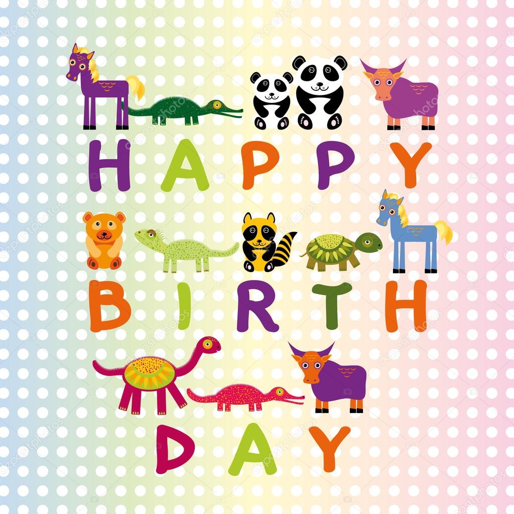 Happy birthday card on pastel color background Funny Animals. Ve