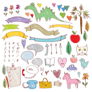 Komik renkli çizimler kümesi