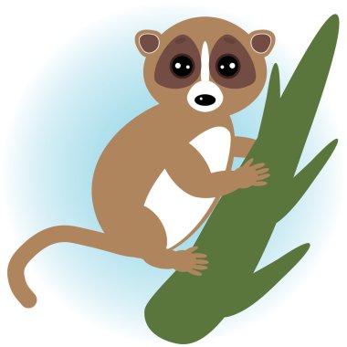 Lemur beyaz zemin üzerine yeşil dalı. vektör