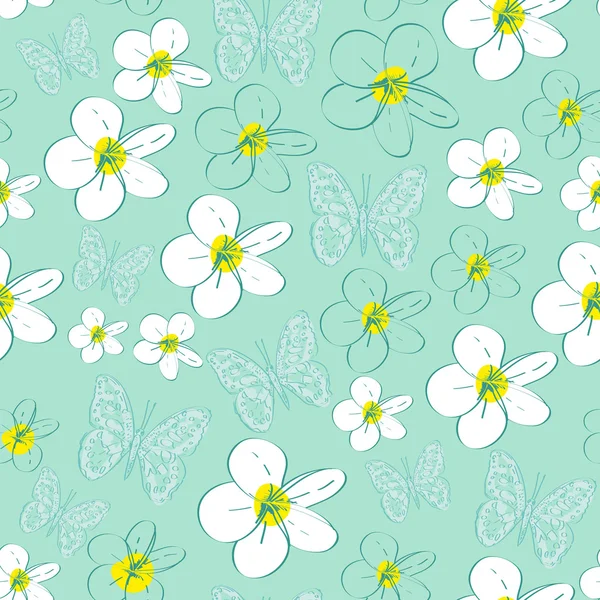 Patrón sin costuras con flores blancas sobre un fondo azul. vector — Vector de stock