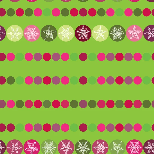 Patrón festivo sin costuras copos de nieve de Navidad en el fondo verde. vector — Archivo Imágenes Vectoriales