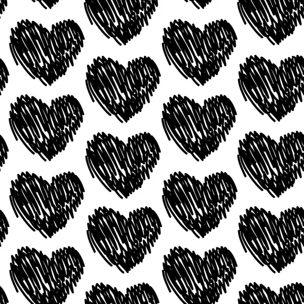 Naadloze patroon met harten zwart en wit. Vector — Stockvector