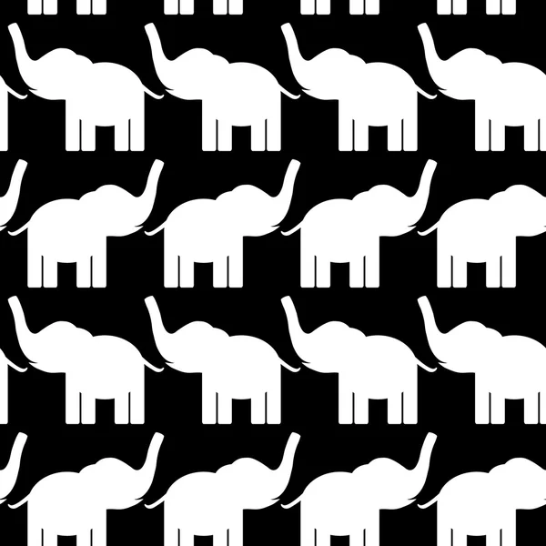 Fröhliche nahtlose Muster mit Elefanten. Schwarz-Weiß. Vektor — Stockvektor