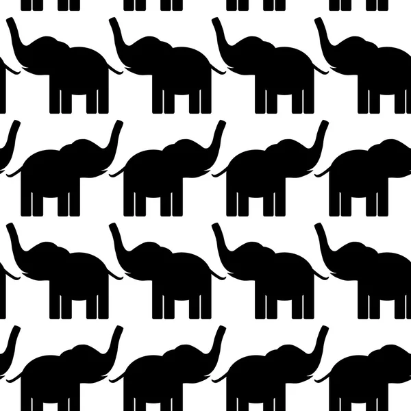 Alegre patrón sin costuras con elefantes. blanco y negro. vector — Archivo Imágenes Vectoriales