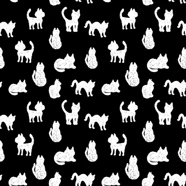 Seamless pattern silhouettes of cats. black and white. vector — Stock Vector