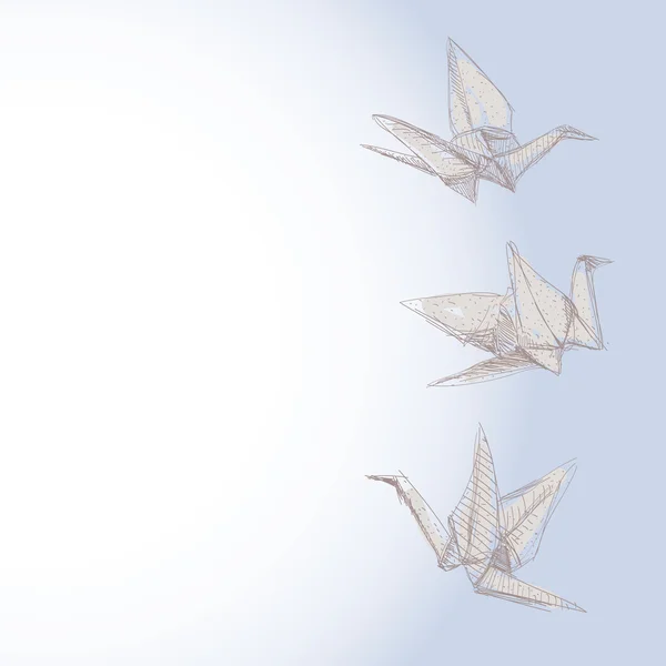 Origami kraan sketch - symbool van geloof, hoop en liefde. Banner voor uw tekst. vector — Stockvector