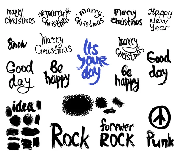 Set of words and labels freehand drawing, grunge sketch for your design. vector — Stock Vector