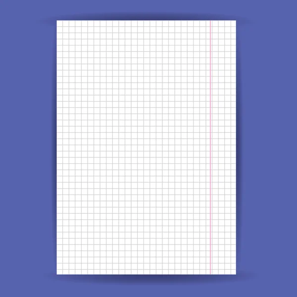 Papel cuaderno a cuadros sobre fondo azul. vector — Archivo Imágenes Vectoriales