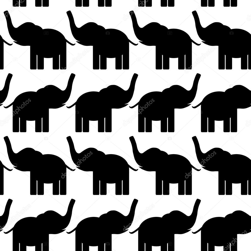 Cheerful seamless pattern with elephants. black and white. vector