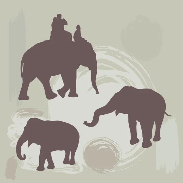 Elephants silhouette on grunge background. vector — Stock Vector