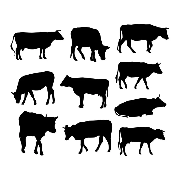 Vaca conjunto silueta negra sobre fondo blanco. vector — Vector de stock