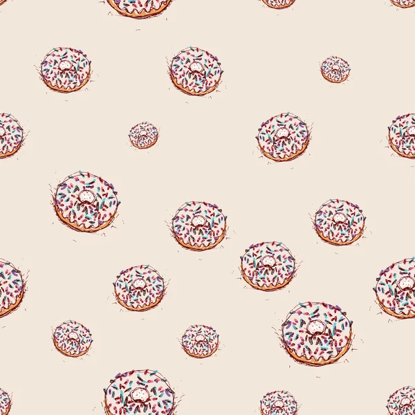 Donut con crema blanca Boceto dibujado a mano sobre fondo rosa. vector de patrón sin costura — Archivo Imágenes Vectoriales