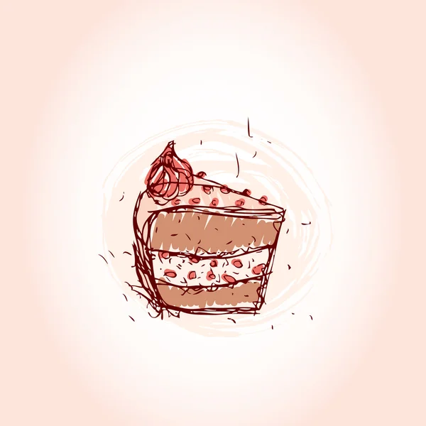 Pedazo de pastel de chocolate Dibujo dibujado a mano sobre fondo rosa. vector — Vector de stock