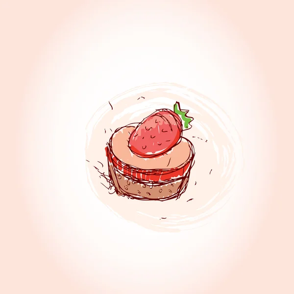 Pastel con fresas Dibujo dibujado a mano sobre fondo rosa. vector — Vector de stock